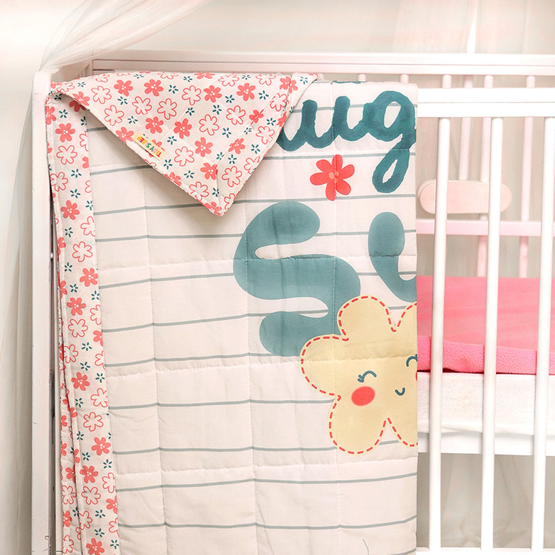TIDY SLEEP Printed Crib Quilt for  AC Room(Cotton, White)