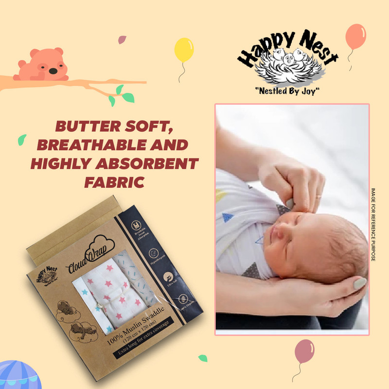 Happy Nest Swaddle for babies 100 % Organic Cotton Muslin cloth(Fabric, White)