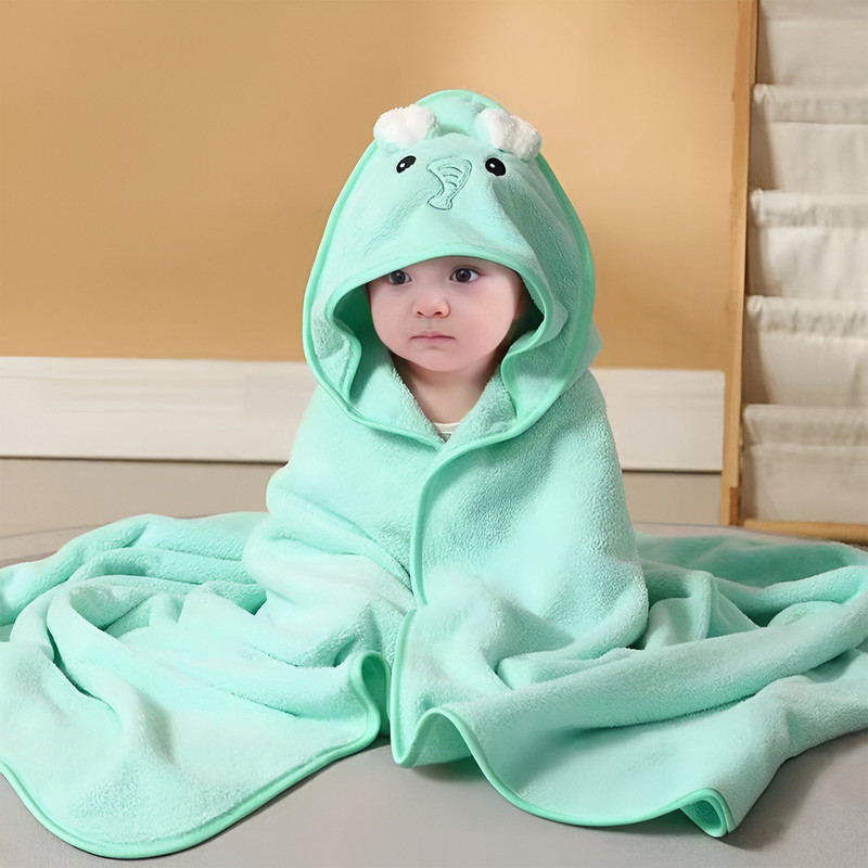 SYGA Animal Single Hooded Baby Blanket for  AC Room(Fur, Elephant Green)