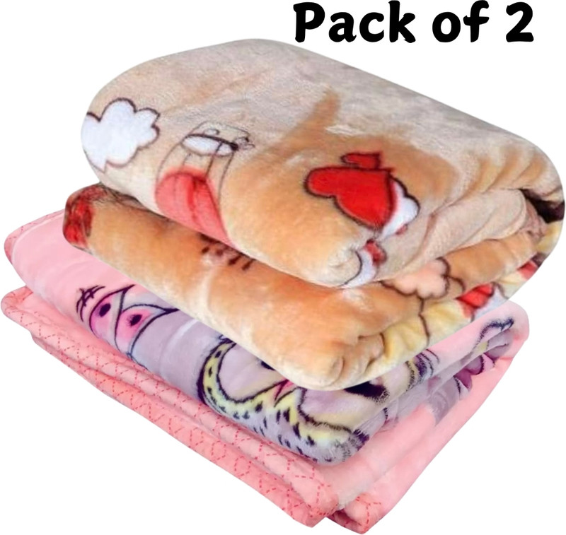 Tip 'n' Top Cartoon Crib Mink Blanket for  Heavy Winter(Poly Cotton, Brown)