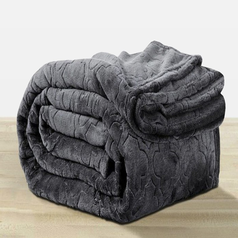 LA VERNE Self Design Double Mink Blanket for Heavy Winter(Woollen Blend, Grey)