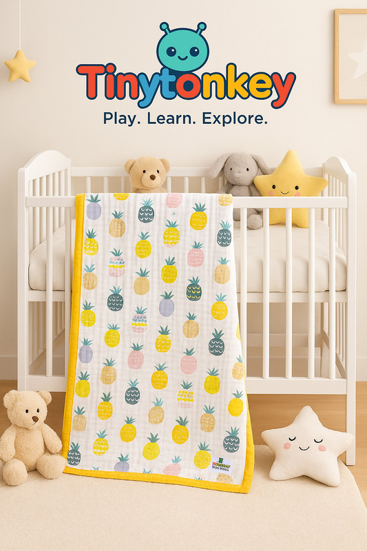 Tinytonkey Printed Single Quilt for  Mild Winter(Muslin, Yellow and White)