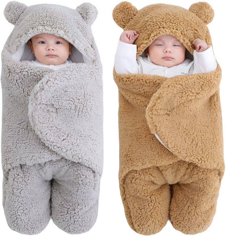BRANDONN Solid Crib Wearable Blanket for  AC Room(Microfiber, Beige,Grey)
