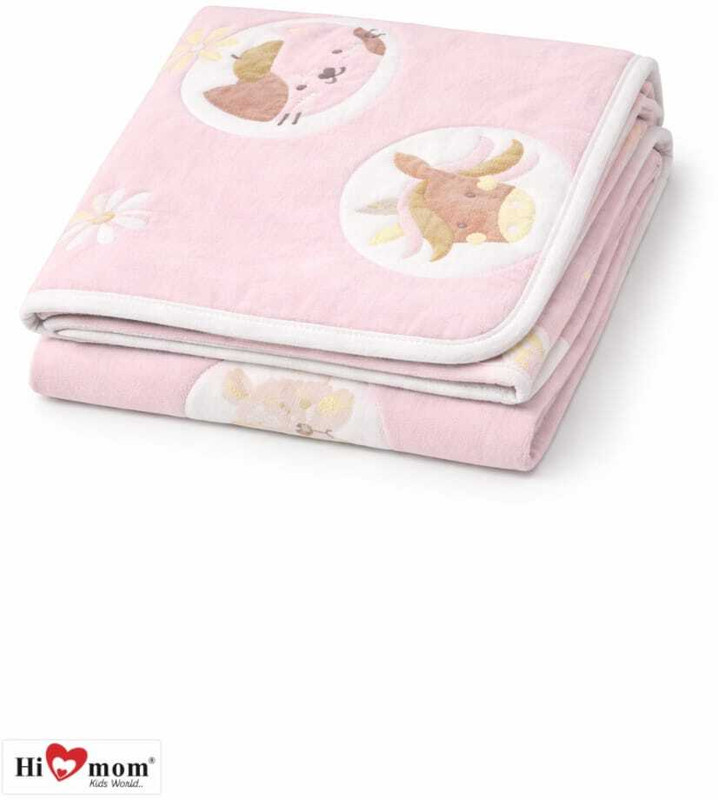HI MOM Printed Single Crib Baby Blanket for All Season(Muslin, Pink)