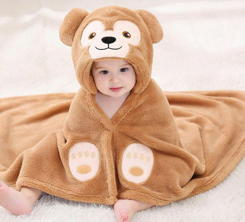Pandaoriginals Solid Single Hooded Baby Blanket for  AC Room(Cotton, Brown Monkey)