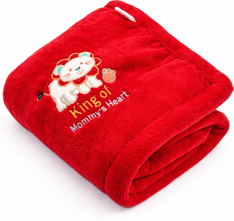 BRANDONN Embroidered Crib Crib Baby Blanket for AC Room(Microfiber, Red)