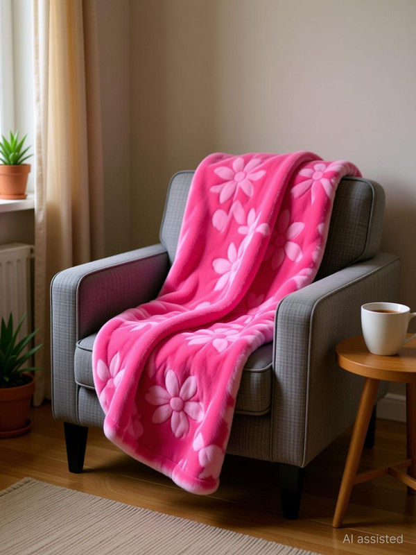 wear me Floral Single Mink Blanket for Heavy Winter(Microfiber, Pink)
