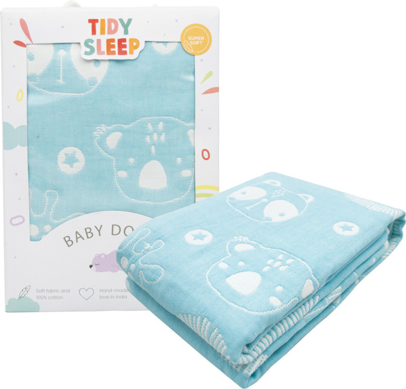 TIDY SLEEP Animal Crib Swaddling Baby Blanket for  AC Room(Cotton, Blue, White)