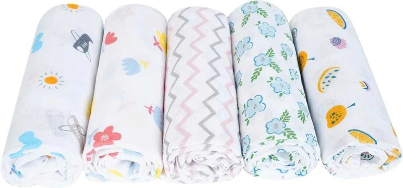 kinandtin Animal, Cartoon, Printed Single Swaddling Baby Blanket for  AC Room(Muslin, MUSLIN BABY TOWEL TROPICAL FRUIT,BLUE FLOWER ,ZIGZAG,R&Y FLOWER)