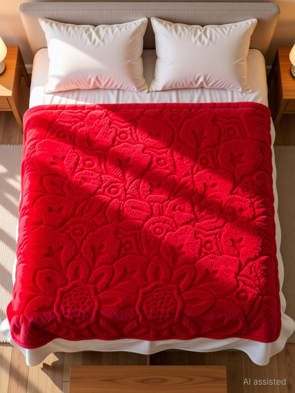 LA VERNE Self Design Double Mink Blanket for Heavy Winter(Woollen Blend, Red.S)