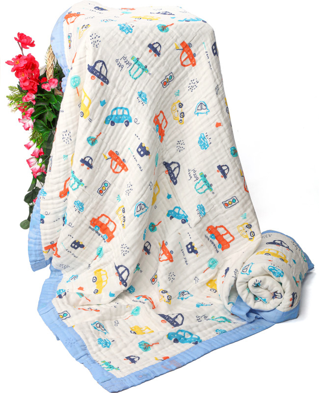 HytroMyk Printed Single AC Blanket for  AC Room(Muslin, Multicolor - Car Print Organic Soft Cotton 6 Layer, Multipurpose Nursery Crib)