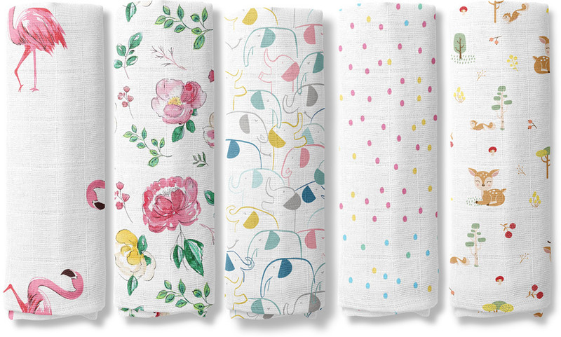 haus & kinder Printed Crib Swaddling Baby Blanket for  AC Room(Cotton, White, Pink, Orange)
