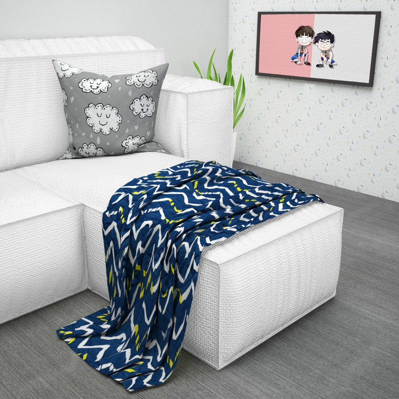 Divine Casa Abstract Single Crib Baby Blanket for  Mild Winter(Microfiber, Blue, White 1)