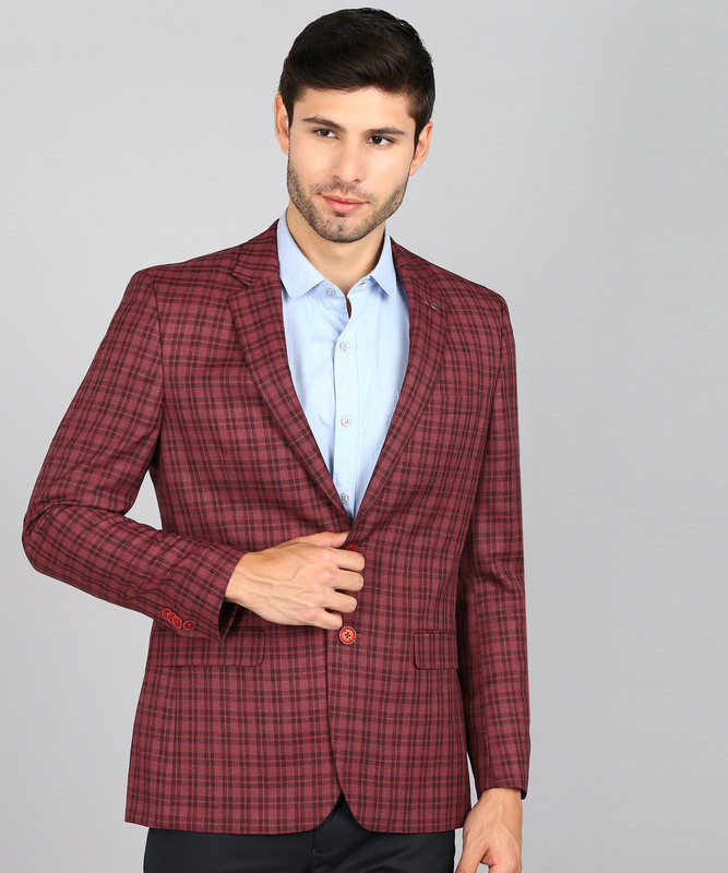 Raymond Checkered Single Breasted Formal Men Blazer(Red)