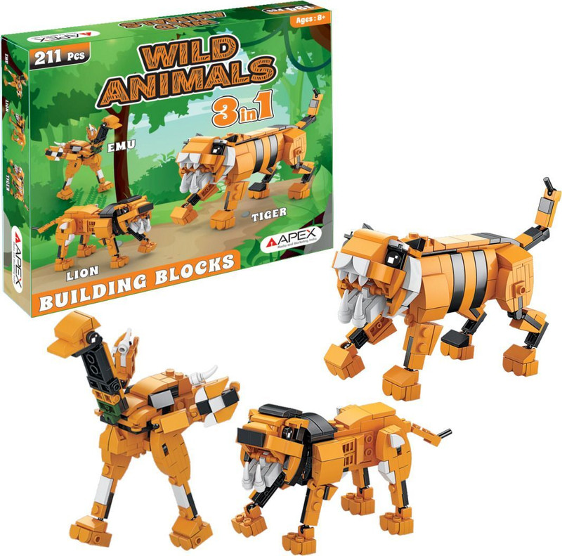 APEX MEDIA AND MARKETING INDIA 3 in 1 Animal Building Blocks – 211 PCS Construction Kit | Educational STEM Set(Multicolor)