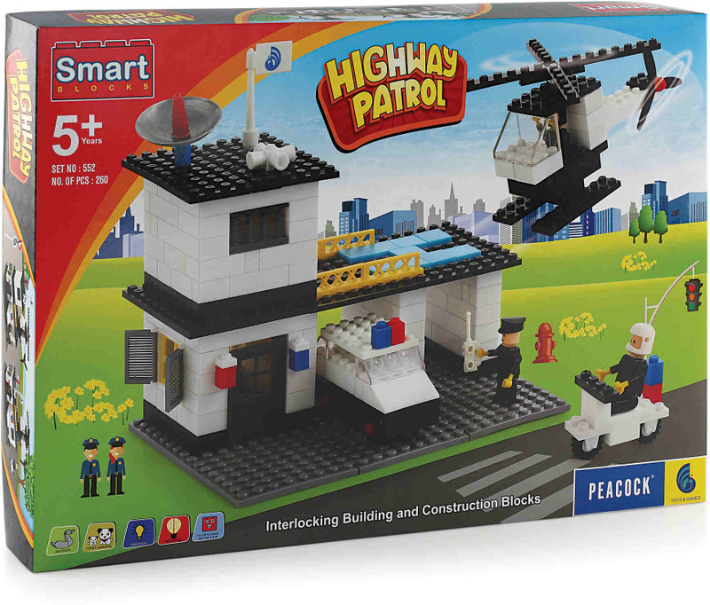 Peacock Toys & Games Peacock Highway Patrol - 260 pieces - Premium Interlocking Blocks(Multicolor)