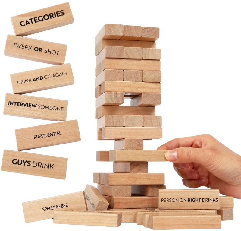 arovemic Truth and Dare Fun Party Jenga Wooden Block Stacking Game - Family Indoor Games(Brown)