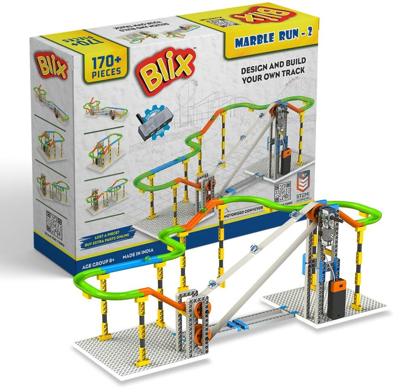 blix Marble Run 2 | Motorized Conveyor, 4+Models, Age-8+, Best Gift for Kids(Multicolor)