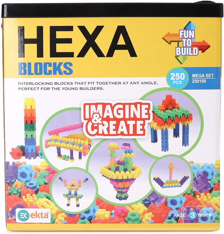Ekta Hexa Blocks Mega Set, 250 Pieces Small Size Building Blocks for Kids(Multicolor)
