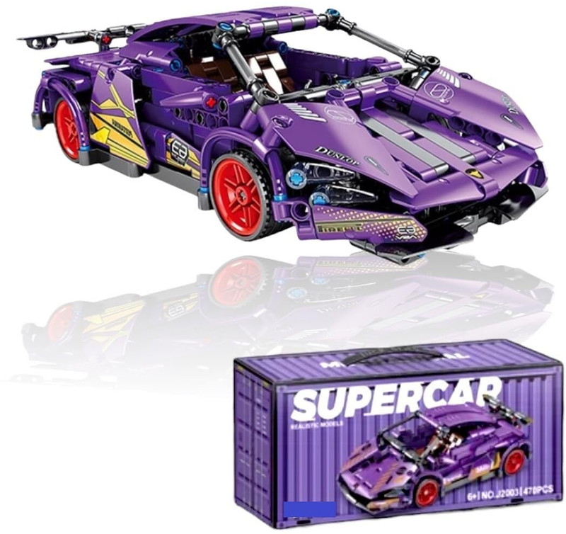 Toyrama 1:18 Racing Car Building Block Set – 470 PCS Pull Back DIY Assembly Supercar(Purple)