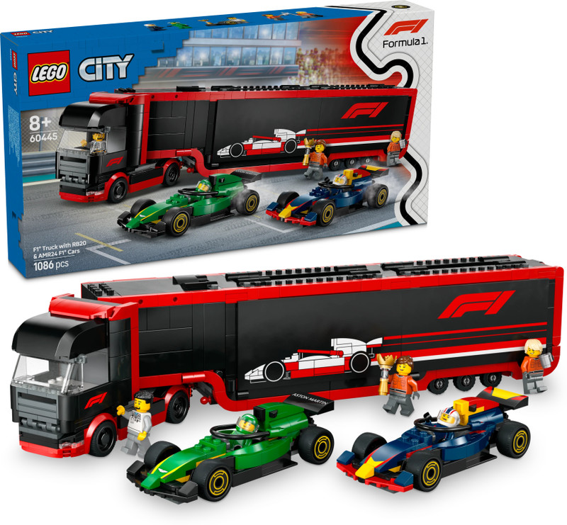 LEGO City F1 Truck with RB20 & AMR24 F1 Cars Toy Racing Transporter Set (1086 Blocks)(Multicolor)