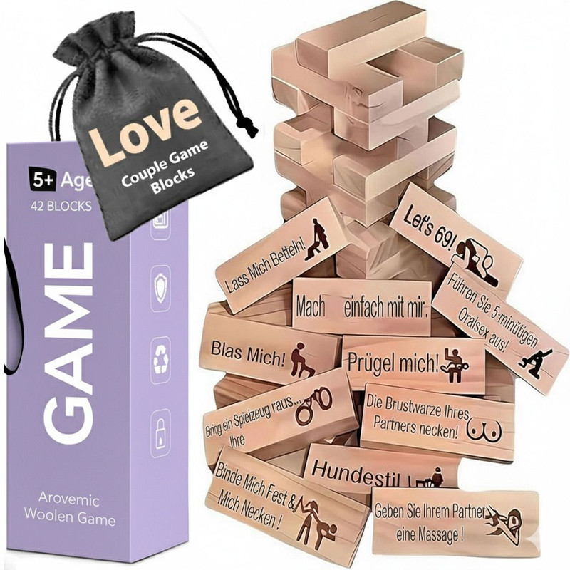 arovemic Romantic Wooden Tower Blocks for Couples, 42 Blocks with Bag(Multicolor)