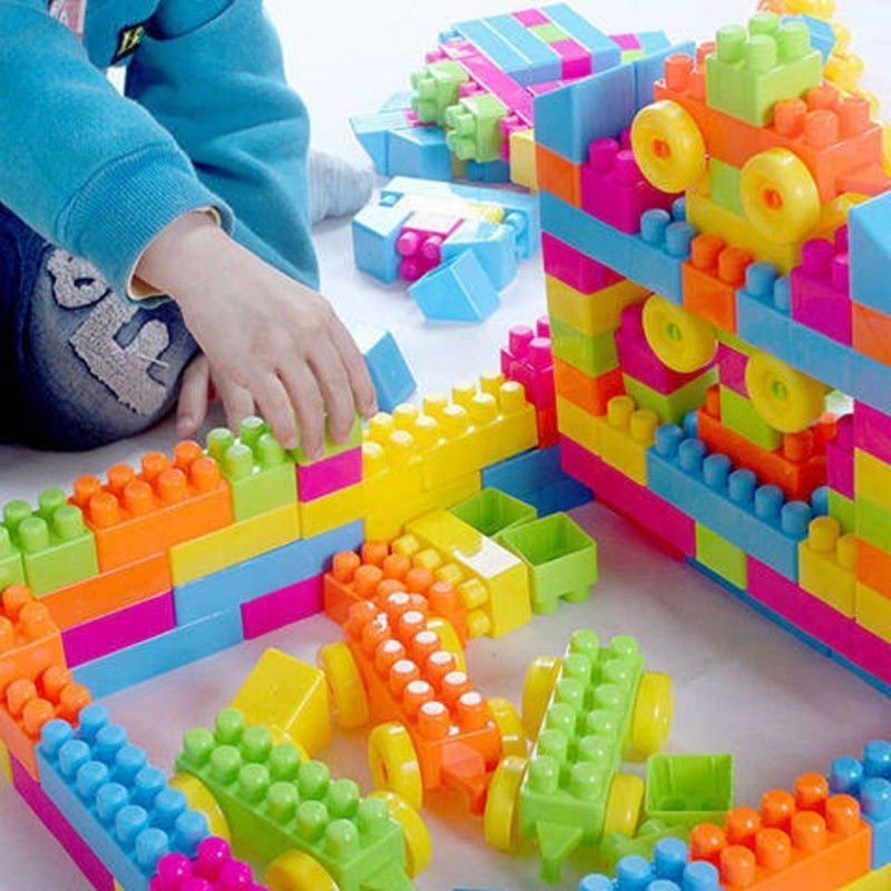 Redsky 60+ Pcs Building Blocks Toy Learning Educational Block Toys(52 Pieces + 8 Tyres)(Multicolor)