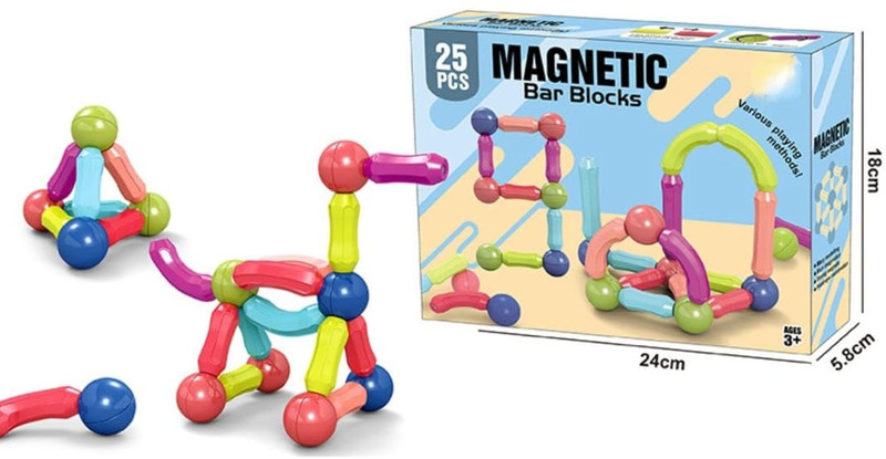 Manboc Magnetic Blocks Toys – Learning, Creative Building, Magnetic Tiles – 25 Pcs(Multicolor)