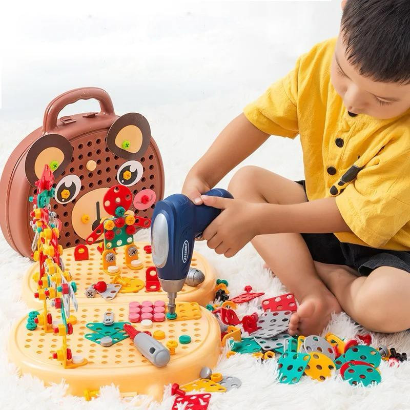 MAITRAG Kids DIY Tool Set Drill Toy Kit with Screws & Building Blocks Playset(203 Pieces)