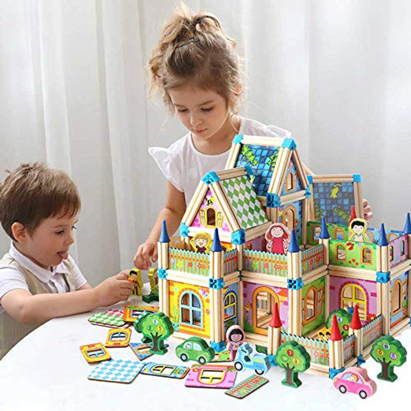 Tarak Dream home 234 Pieces Premium Wooden Castle Dollhouse| Stacking Educational Toys(Multicolor)