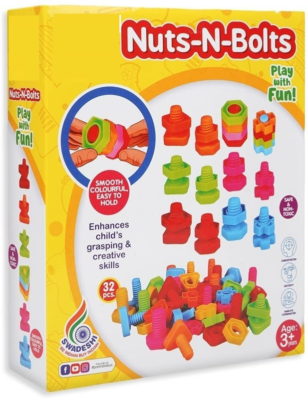 ZWINKO Nuts-N-Bolts Plastic Screwing & Unscrewing Interlocking Different Shapes(Multicolor)