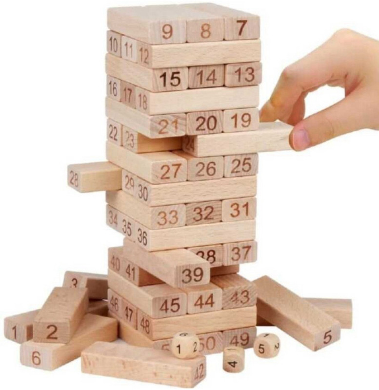 Jayaansh Traders 48 pc wooden Numbers Building Blocks With 3 Dice wooden Jenga Game..(Multicolor)