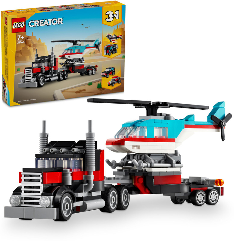 LEGO Creator 3-in-1 Flatbed Truck with Helicopter Toy 31146 ( 270 Pieces)(Multicolor)