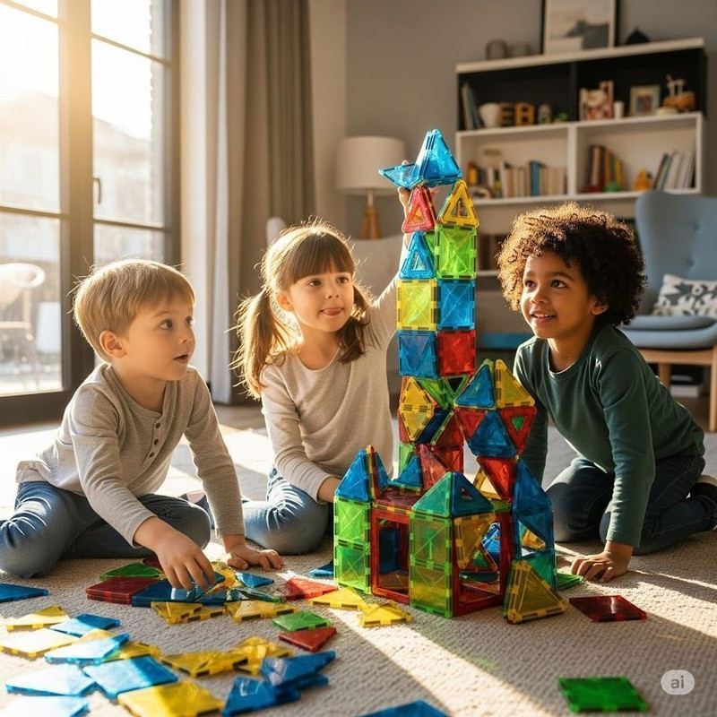 Flicker magnetic tiles for kids 32 peice(Multicolor)