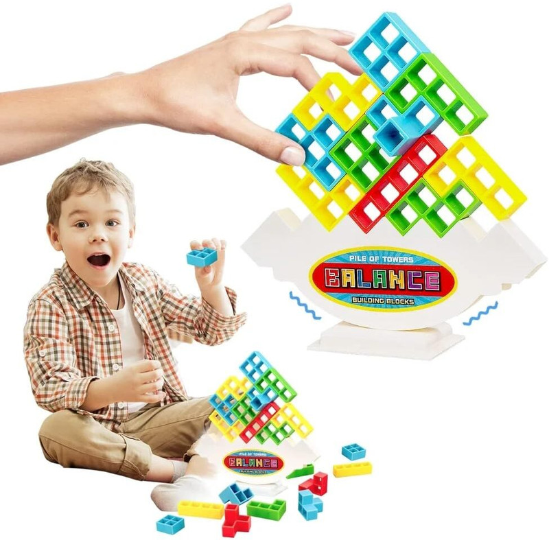 Luxen Tetra Tower Game 16 Pcs (4 Different Shapes) Stack Tower Blocks with 22 Cards(Multicolor)