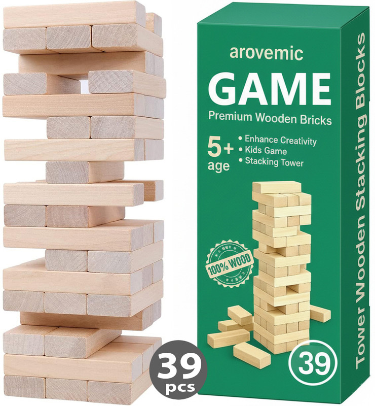 arovemic Wooden Stacking Blocks Family Entertainment - 39 Blocks Wood Jenga Game(Multicolor)