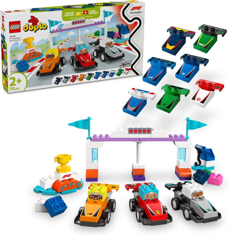 LEGO DUPLO Town F1 Team Race Cars & Drivers Building Toy for Family Fun 10445(Multicolor)