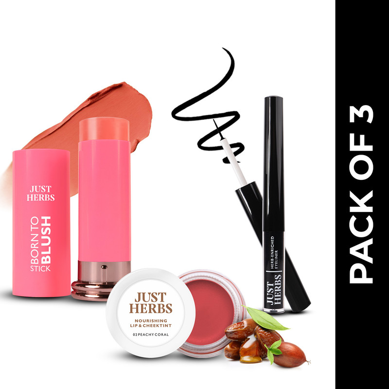 Just Herbs Blush, Line & Glow Set (Blush Stick, Lip Cheek Tint & Eyeliner)(pink)