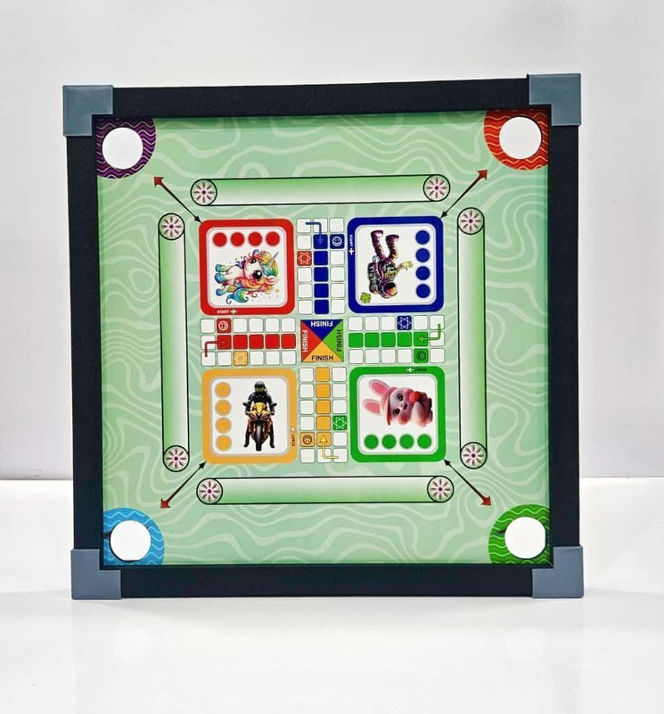 Fast Rush Carrom Board 20x20 Inch with Chess Board | 3-in-1 Carrom Ludo Chess | Carrom Board Game