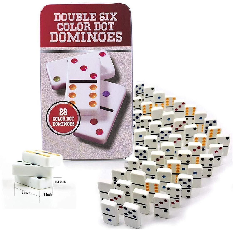Kidoyz Double Six Dot Dominoes Set - White Dominoes 28 Piece Set Toy Educational Board Games
