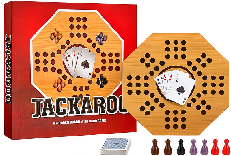 TMA ENTERPRISE Jackaroo Wooden Board Game with Playing Cards & Marbles Party & Fun Board Game