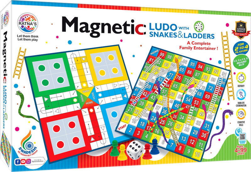 Ratnas Magnetic Ludo With Snakes & Ladders (1257) Strategy & War Board Game