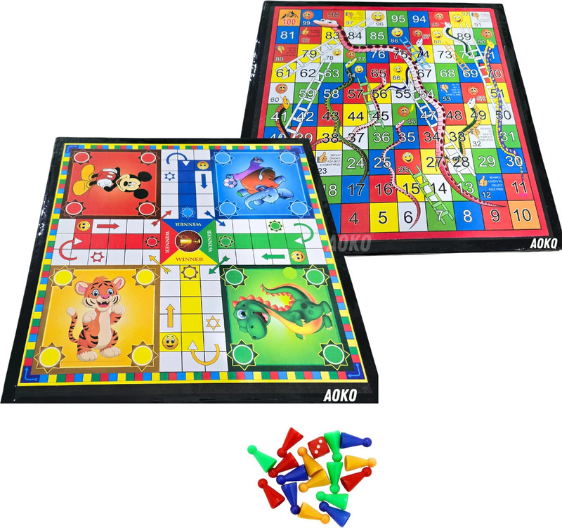AOKO Ludo + Snake & Ladders 2 in 1 Board Game One Set Ludo Coins + Dice Board Game Accessories
