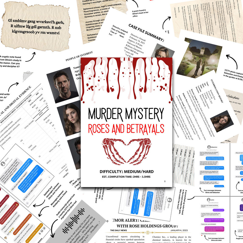 VEENSHI Roses and Betrayals Murder Mystery Cold Case File | Mystery Game Party & Fun Board Game