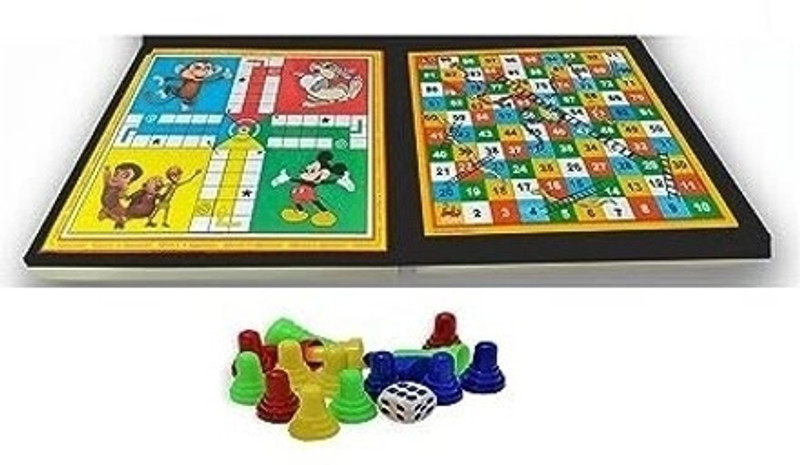 AOKO Ludo+Snake & Ladders 2 in 1 Combo With One Set Of Plastic coin & Dice board Game Party & Fun Board Game