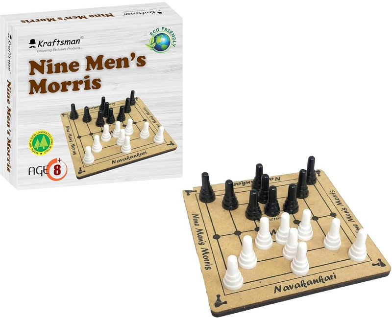 Kraftsman Nine Men's Morris | Navakankari | Daadi | Mills Travel Board Game Strategy & War Board Game