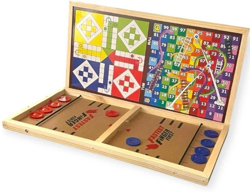 Tvm 3 in 1 Fastest Finger First Game Set | Double Sided Ludo and Snake & ladder Party & Fun Board Game