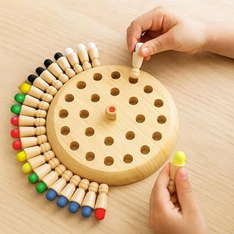 PANTROLA Wooden Memory Chess Game for Kid,Color Matching Brain Development Toy Board Game Educational Board Games