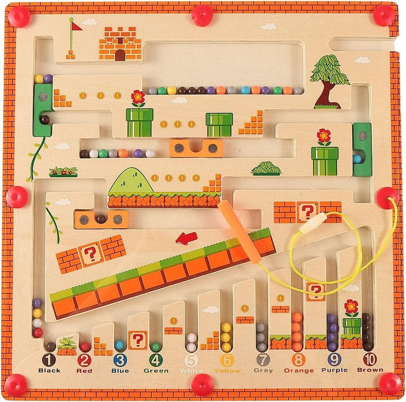 Voroly Wooden Magnetic Maze Board Super Mario Theme Color for Boys Girls 3 4 5 Years Board Game Accessories