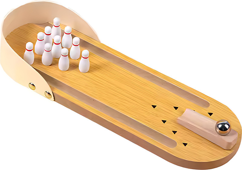 MARA BOMMAI Mini Desktop Bowling Game Set, Wooden Alley with 10 Pins and Metal Ball Party & Fun Board Game